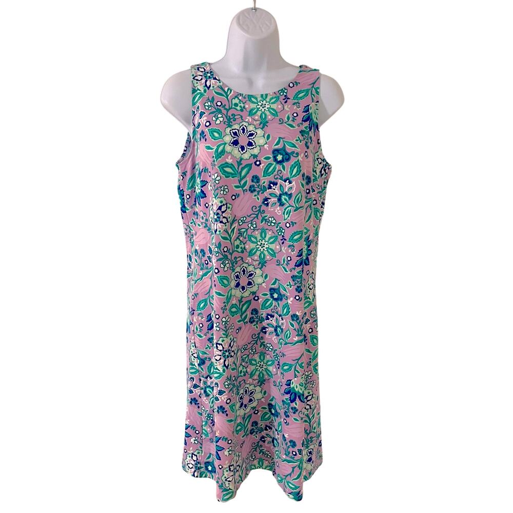 Talbots Dress Womens Size S Lavender Blue Floral Sleeveless Stretch Beach Office